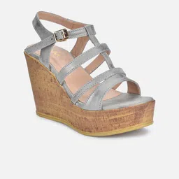VALIOSAA Grey Wedge Sandals with Buckles-25