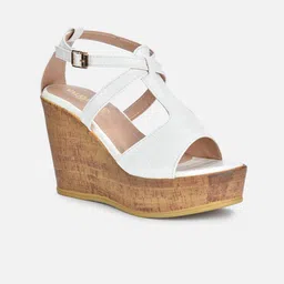 VALIOSAA White Wedge Sandals with Buckles-0