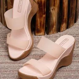 Bruno Manetti Peach-Coloured Solid PU Wedge Sandals-picture-5
