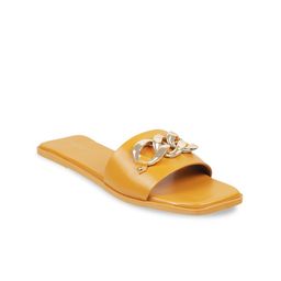 Mochi Women Yellow Embellished Open Toe Flats-picture-12