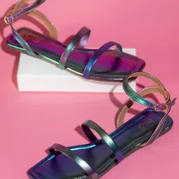 Inc 5 Textured Open Toe Flats with Buckles-44