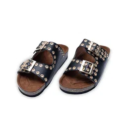 Dapper Feet-Fancy Nancy Printed Open Toe Flats with Buckles image 1