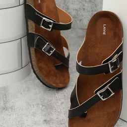 Lavie Textured Buckle Detail One Toe Flats-17