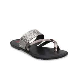 Metro Women Gunmetal-Toned Printed Flats-17