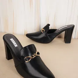 ELLE Buckle Embellished Block Heel Mules-19