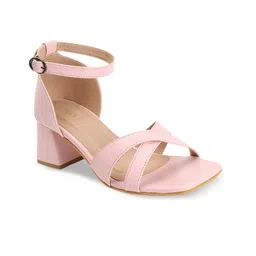 ICONICS Cross Strap Open Toe Block Heels With Ankle Loop image 3