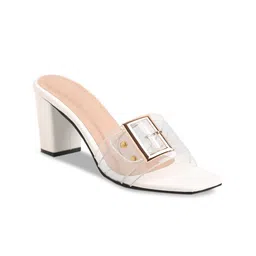 Bruno Manetti White & Transparent Embellished PU Open-Toe Block Sandals image 4