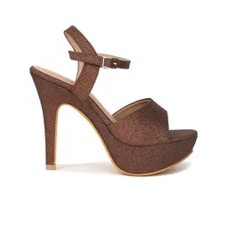 VALIOSAA Rust Embellished Party Platform Sandals with Buckles 5 Inch Heels image 4