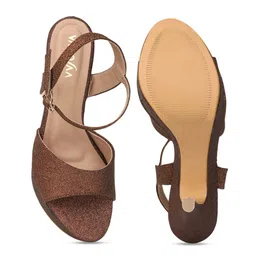 VALIOSAA Rust Embellished Party Platform Sandals with Buckles 5 Inch Heels image 5