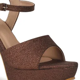 VALIOSAA Rust Embellished Party Platform Sandals with Buckles 5 Inch Heels image 3