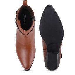 Mochi Tan Block Heeled Boots with Buckles image 4