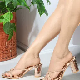 ICONICS Embellished Open Toe Block Heels-4