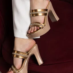 Shezone Open Toe Embellished Platform Heels-69