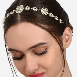 Zaveri Pearls Women Gold-Plated Pink & White Stone Studded Hair Bun Pin Jewellery-image-31