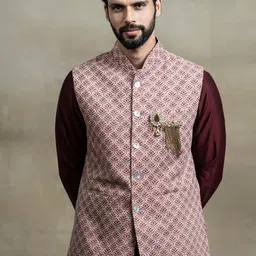 Tasva Men Maroon Printed Pure Cotton Bundi Jacket-picture-27