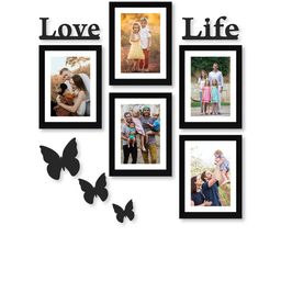 RANDOM Set Of 5 Black Solid Synthetic Photo Frames With Mount Paper & 3 Butterfly Plaques image 2