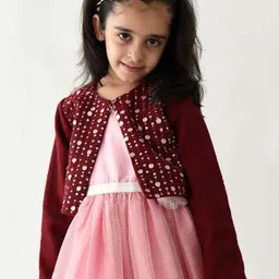 A Little Fable Girls Self Designed Crop Open Front Shrug-picture-1
