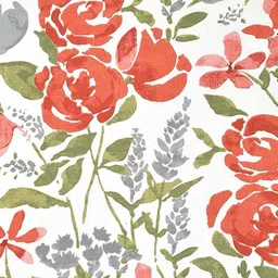Trance Home Linen Set Of 6 Red & Cream Floral-Printed 200 TCDiwan Set image 3