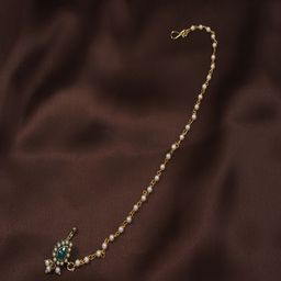 I Jewels Green & Off-White Gold-Plated Pearl Studded Beaded Chained Nosepin-39