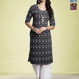 Moda Rapido Women Ethnic Motifs Printed Thread Work Floral Crepe Kurta-image-96