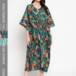 SECRETS BY ZEROKAATA Pack Of 2 Assorted Printed Cotton Kaftan Cover-Up Midi Dress-picture-49