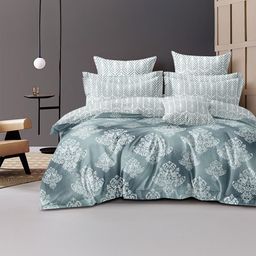 Aura Grey & White Floral 350 TC King Bedsheet with 2 Pillow Covers-image-55