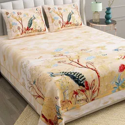 BELLA CASA Beige 180 TC Cotton King Bedsheet with 2 Pillow Covers-picture-17