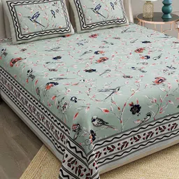 BELLA CASA Green 180 TC Cotton King Bedsheet with 2 Pillow Covers-picture-14