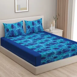 SWAYAM Blue 180 TC Fine Cotton King Bedsheet with 2 Pillow Covers-image-39