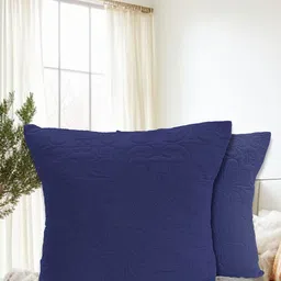 LABHAM Navy Blue 2 Pieces Floral Self Design Cotton Square Cushion Covers-17
