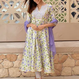 Libas Floral Printed Round Neck Three-Quarter Sleeves Pure Cotton Kurta Set-image-70
