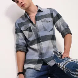 SHOWOFF Men Comfort Slim Fit Spread Collar Buffalo Checked Cotton Casual Shirt-image-86