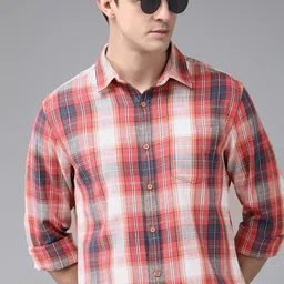 BEAT LONDON by PEPE JEANS Men Red Classic Slim Fit Checked Casual Shirt-image-86