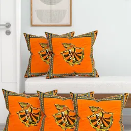 Lali Prints Orange & Black Set of 5 Abstract Square Cushion Covers-33