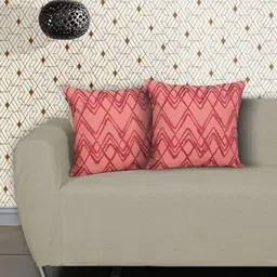 Ode & Cleo Peach-Coloured Set of 2 Geometric Square Cushion Covers-0