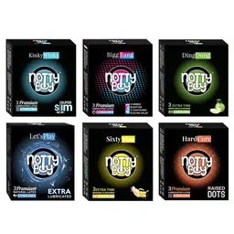 noTTy Boy Set of 6 4in1 Ribbed-Banana & Green Apple Flavour Condoms-3Pcs each-7