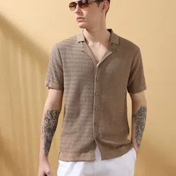 Dennis Lingo Men Cuban Collar Half Sleeves Knitted Shirt-image-1