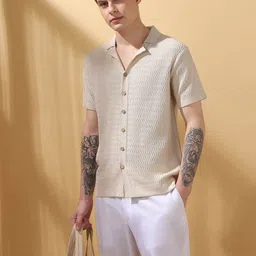 Dennis Lingo Men Cuban Collar Half Sleeves Knitted Shirt-image-74