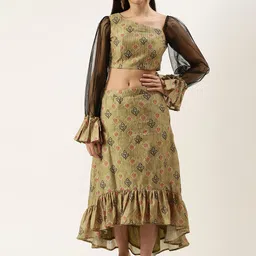 Ethnovog Green Printed Thread Work Ready to Wear Lehenga Choli-picture-6