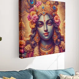 Myntra Elegant Homes Gold-Toned & Grey Lord Krishna Printed Canvas Wall Art-image-93