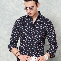 The Indian Garage Co Men Navy Blue & Green Slim Fit Printed Casual Shirt-image-74