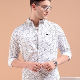The Indian Garage Co Men White & Navy Blue Slim Fit Printed Casual Shirt-image-78