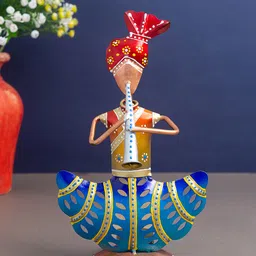 Golden Peacock Blue & Red Printed Musician Figurine T-Light Candle Holder Showpiece-image-49