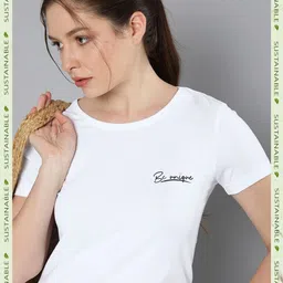 HERE&NOW Women White Solid Pure Cotton T-shirt-picture-19