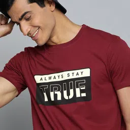 HERENOW Men Maroon  Black Typography Print Round Neck Pure Cotton T-shirt-image-24