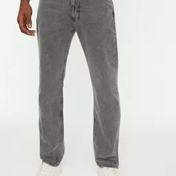 Trendyol Men Charcoal Regular Fit Mid Rise Light Fade Pure Cotton Jeans-image-63