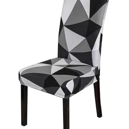 HOUSE OF QUIRK Black & Grey Stretch Printed Removable Chair Cover-0