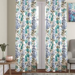 Trance Home Linen White & Blue 2 Pieces Floral Printed Door Curtains-image-27