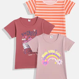 Here&Now X Game Begins Girls Set of 3 Assorted Printed Pure Cotton T-shirts-picture-17