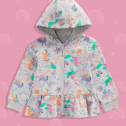 mothercare Infant Girls Grey Sweatshirt Style Printed Pure Cotton Jacket-image-73